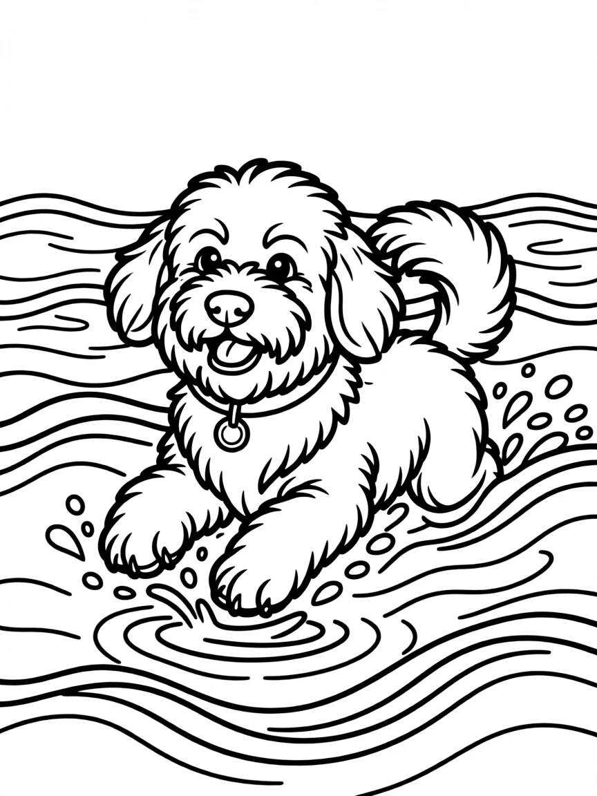 (Portugal) A playful Portuguese Water Dog swimming in the sea waves.