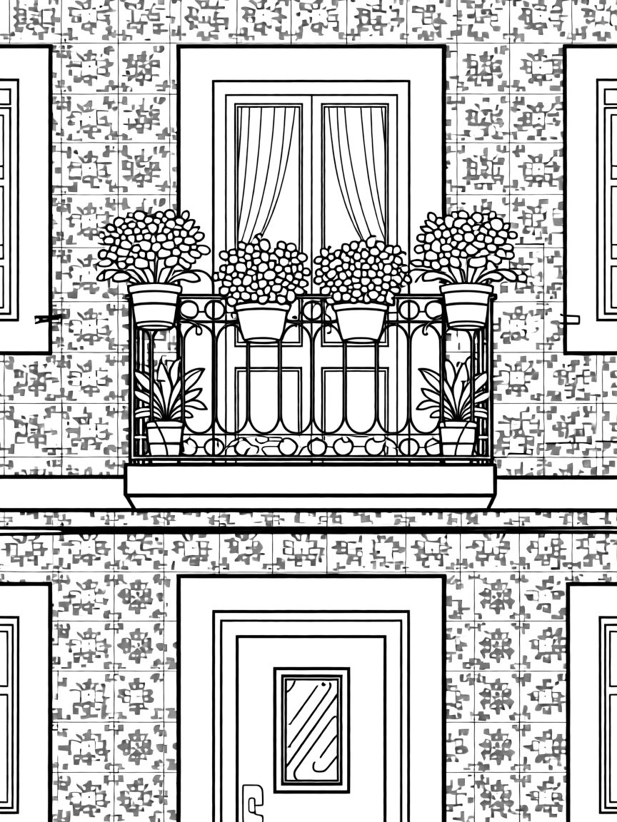 (Portugal) A house facade covered in blue tiles with flowers on the balcony.