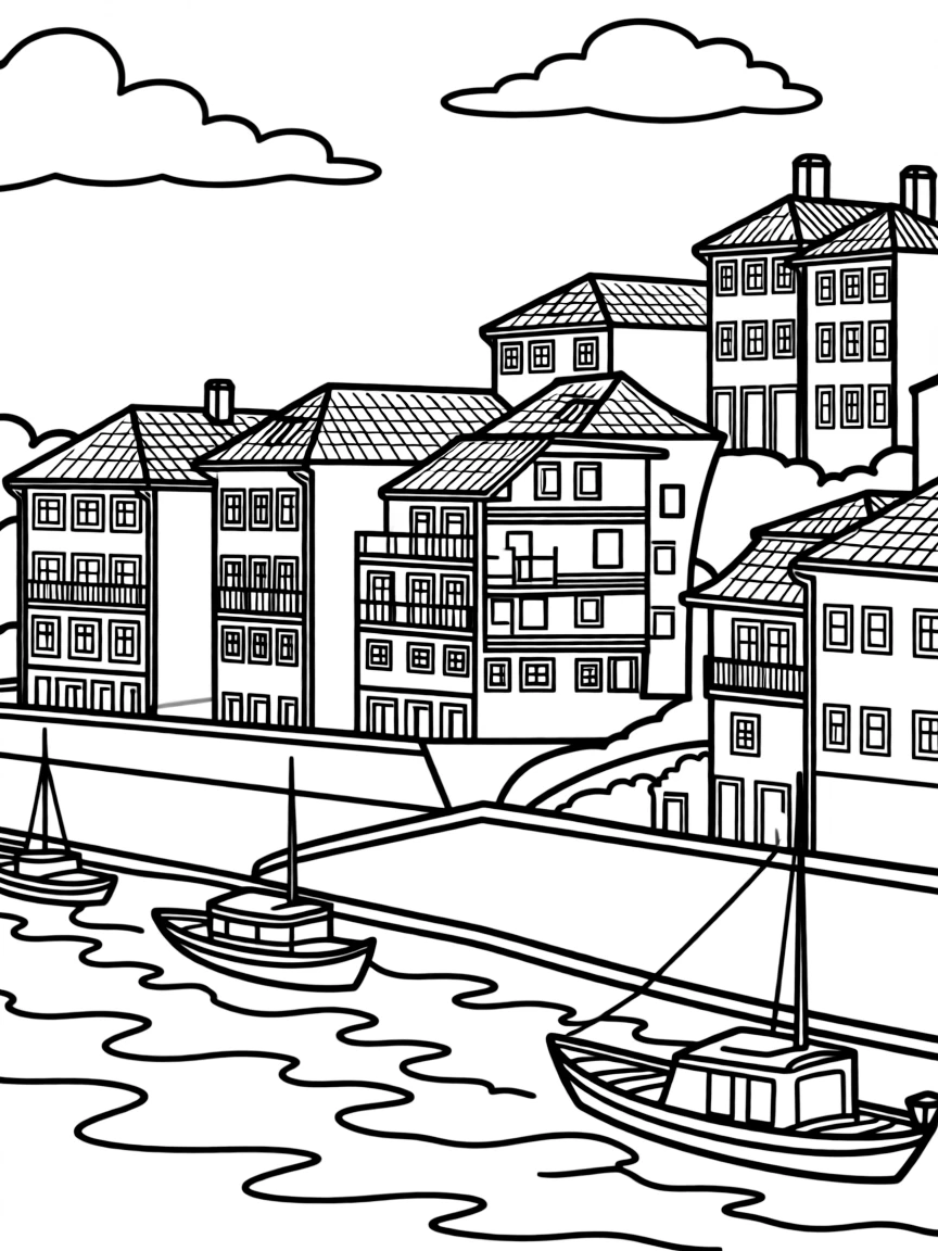 (Portugal) Old houses in Porto with red roofs and tiles overlooking the river.