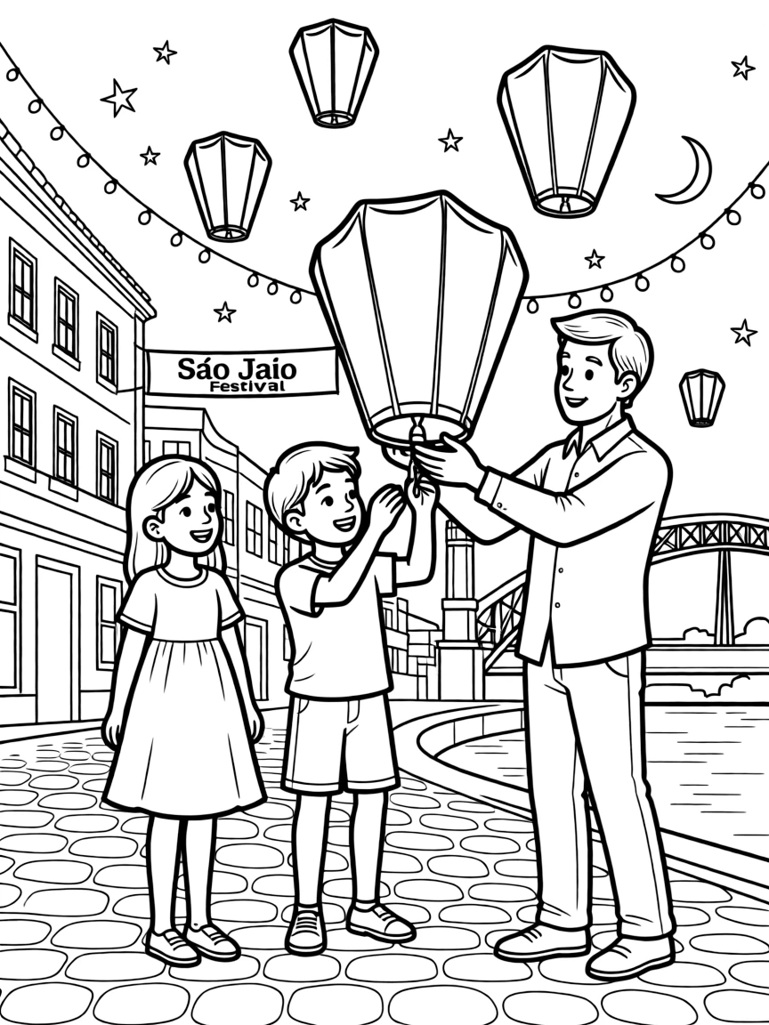 (Portugal) People releasing glowing paper lanterns at Porto’s São João festival.
