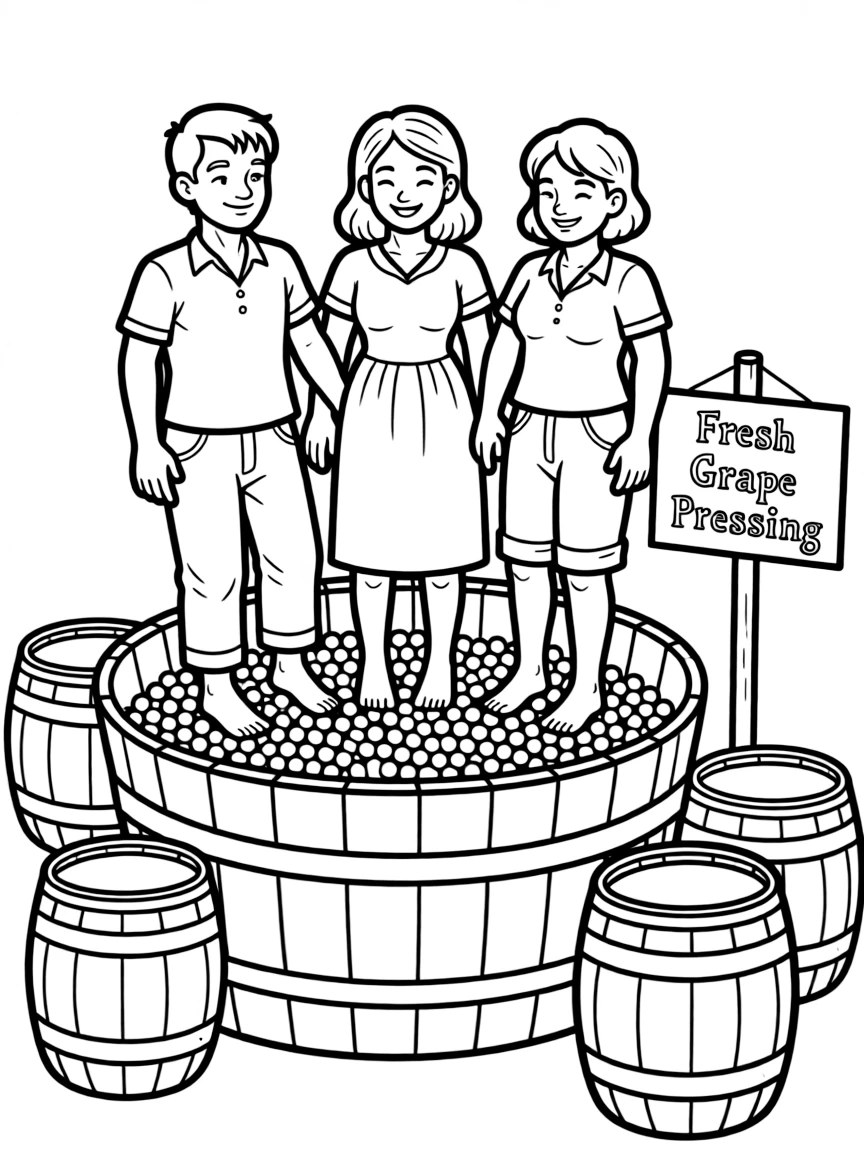 (Portugal) Villagers stomping grapes with their feet to press wine.