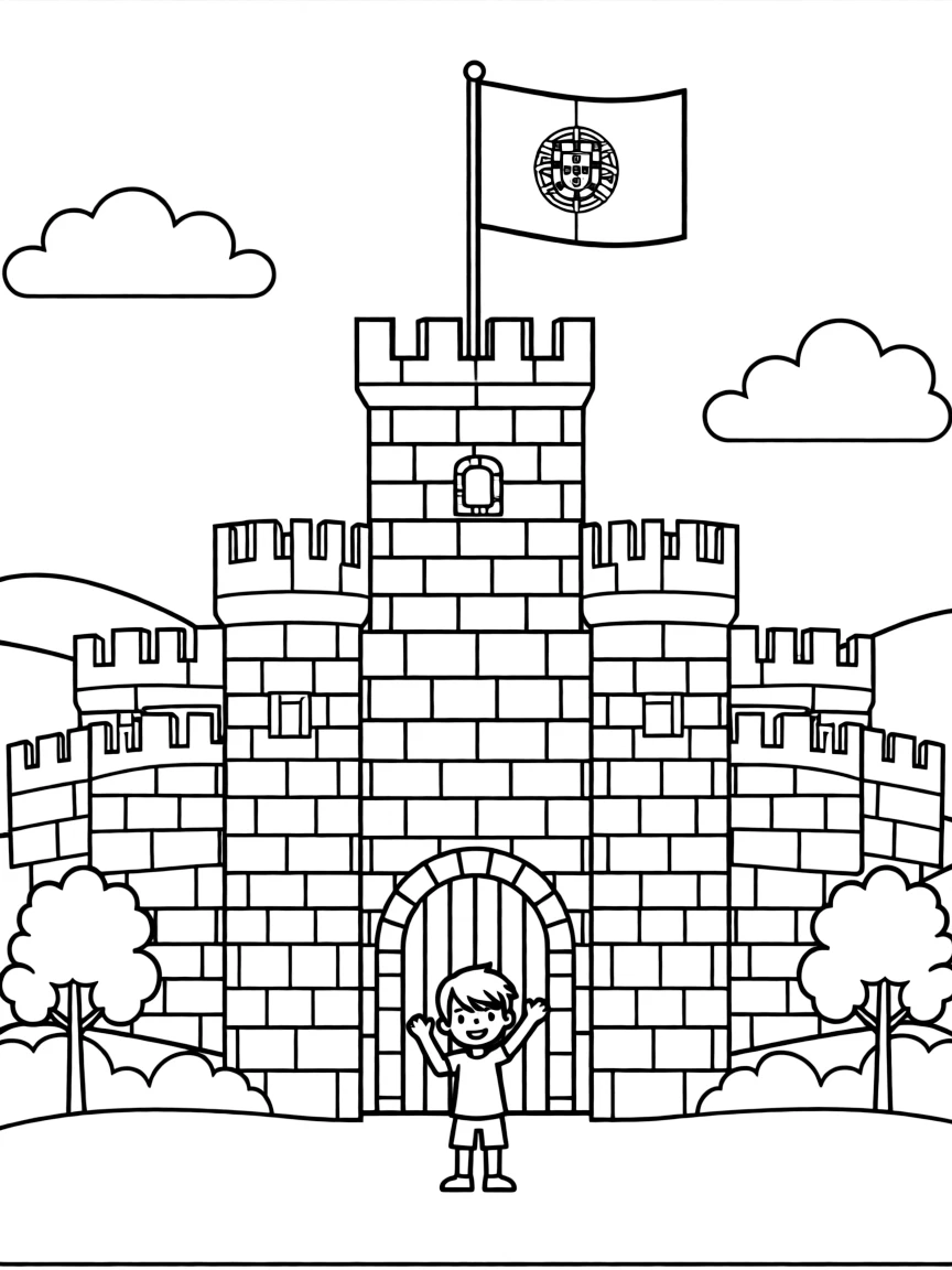 (Portugal) The medieval Guimarães Castle with a Portuguese flag flying.