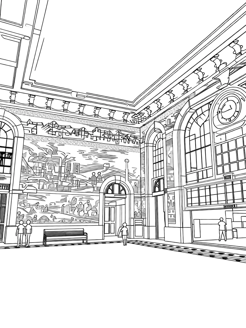(Portugal) The São Bento train station hall covered with blue tile murals.