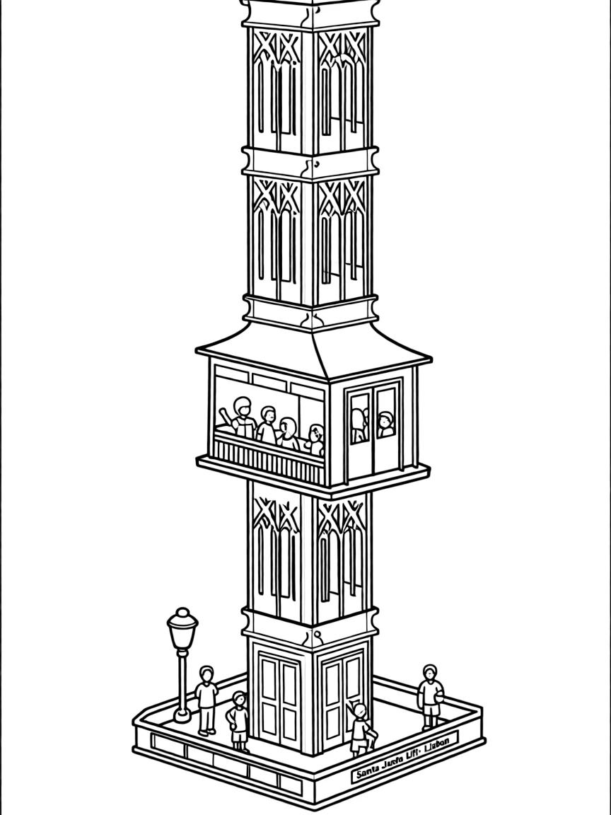 (Portugal) The iron Santa Justa Lift carrying people up in Lisbon.