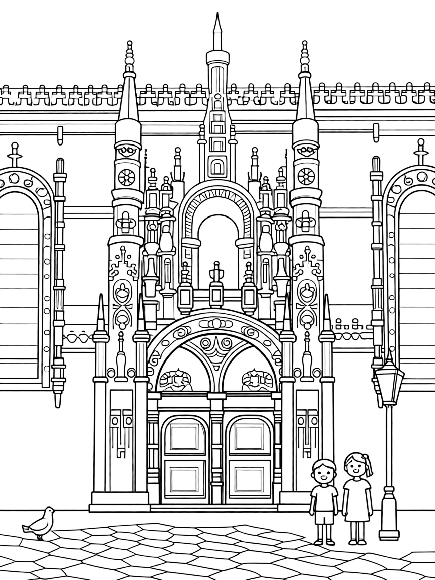 (Portugal) The ornate Jerónimos Monastery with carved stone arches in Lisbon.