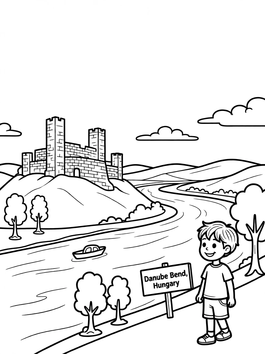 (Hungary) The scenic Danube Bend with Visegrád Castle ruins on a hill