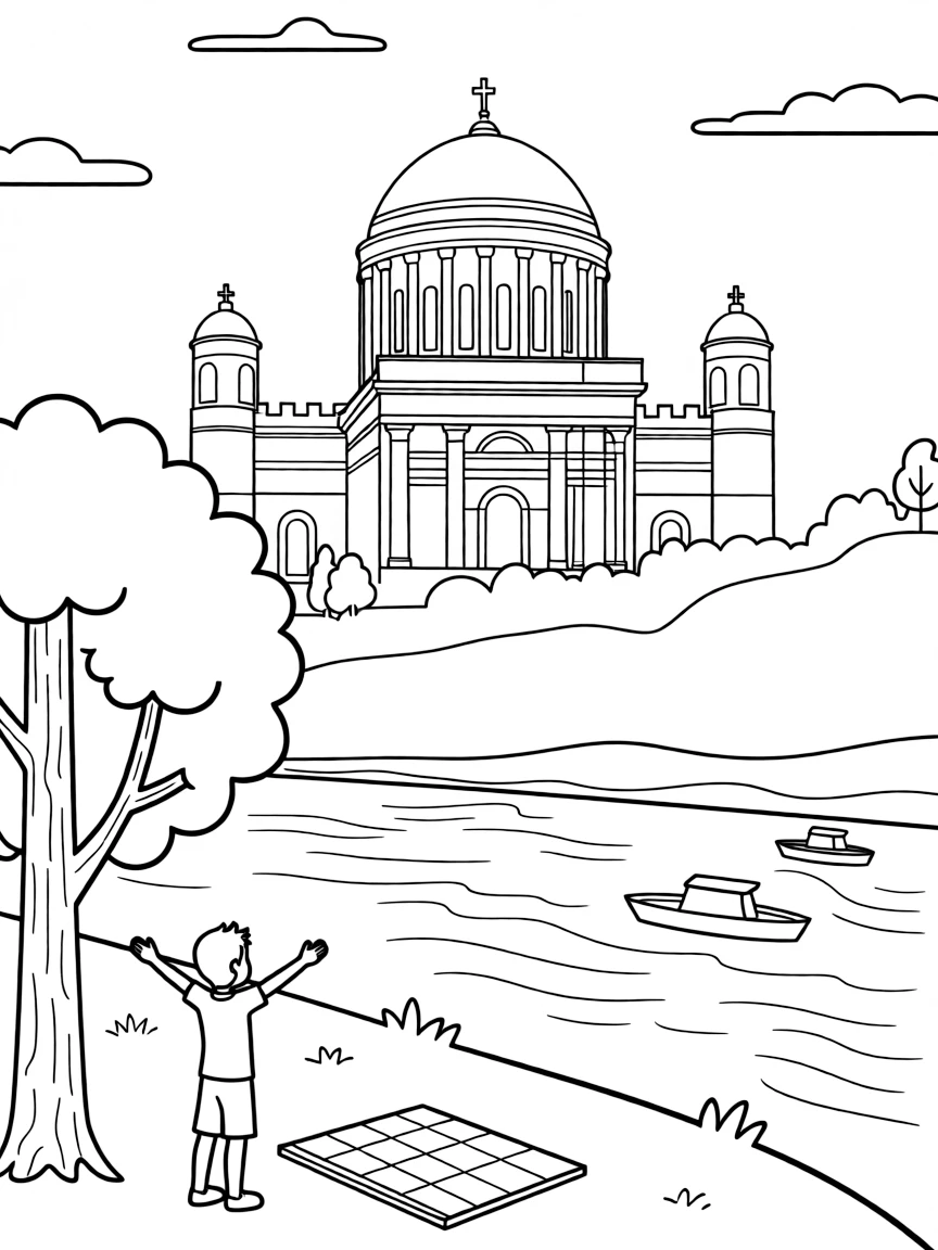 (Hungary) The Esztergom Basilica with its large green dome above the Danube River