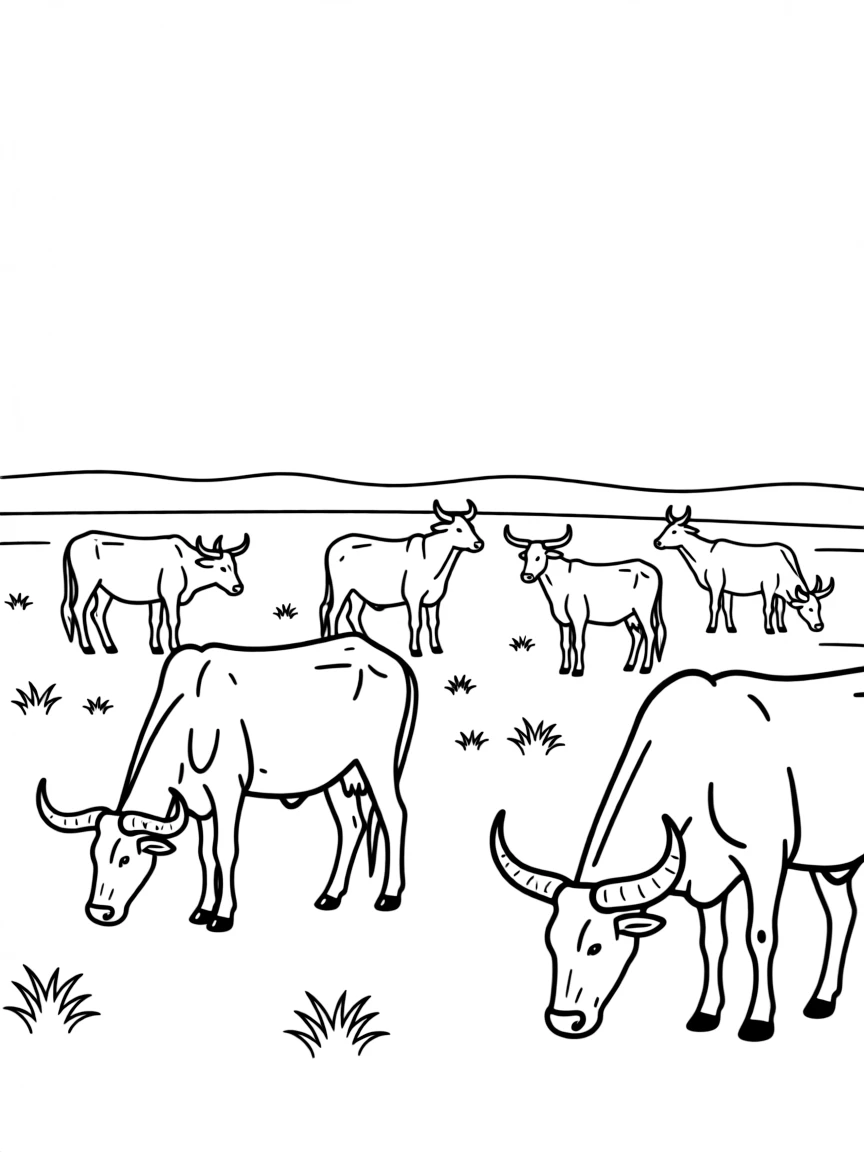 (Hungary) A herd of Hungarian grey cattle with long curved horns grazing on the Puszta (plain)