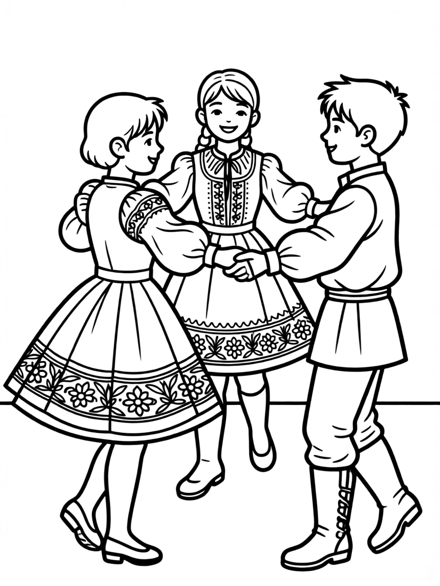 (Hungary) Children dancing the csárdás (a Hungarian folk dance) in traditional embroidered costumes