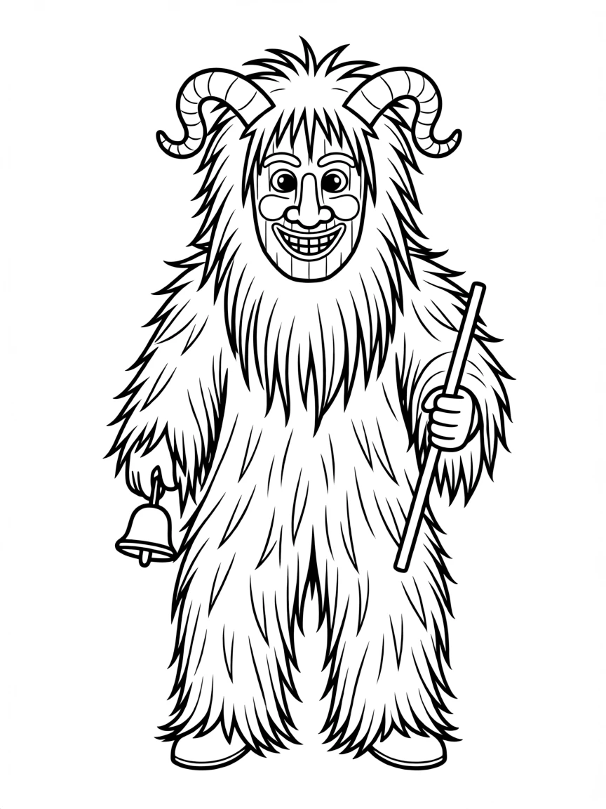(Hungary) A Busójarás masked figure with a furry costume and wooden mask from the Mohács carnival