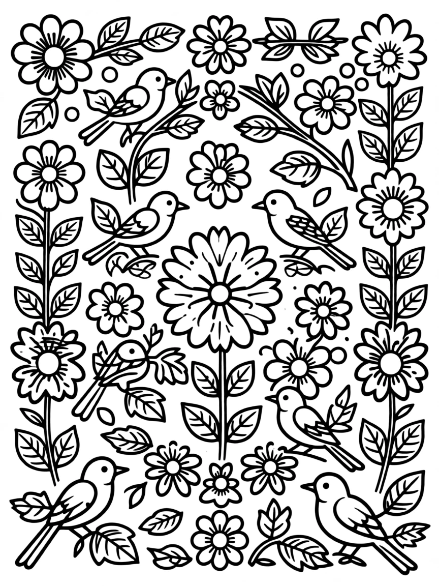 (Hungary) A page of Hungarian folk embroidery patterns with flowers and birds