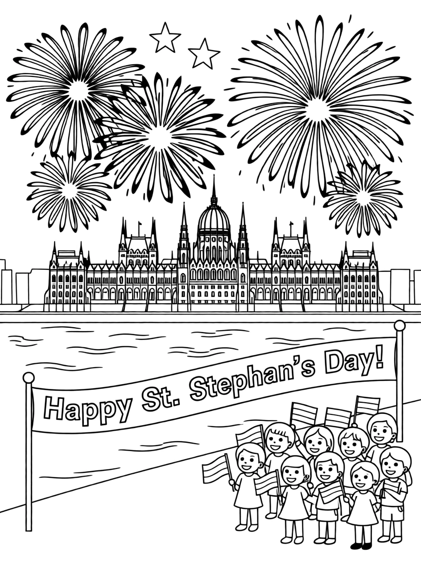 (Hungary) Fireworks over the Danube River celebrating Hungary’s national day (St. Stephen’s Day)