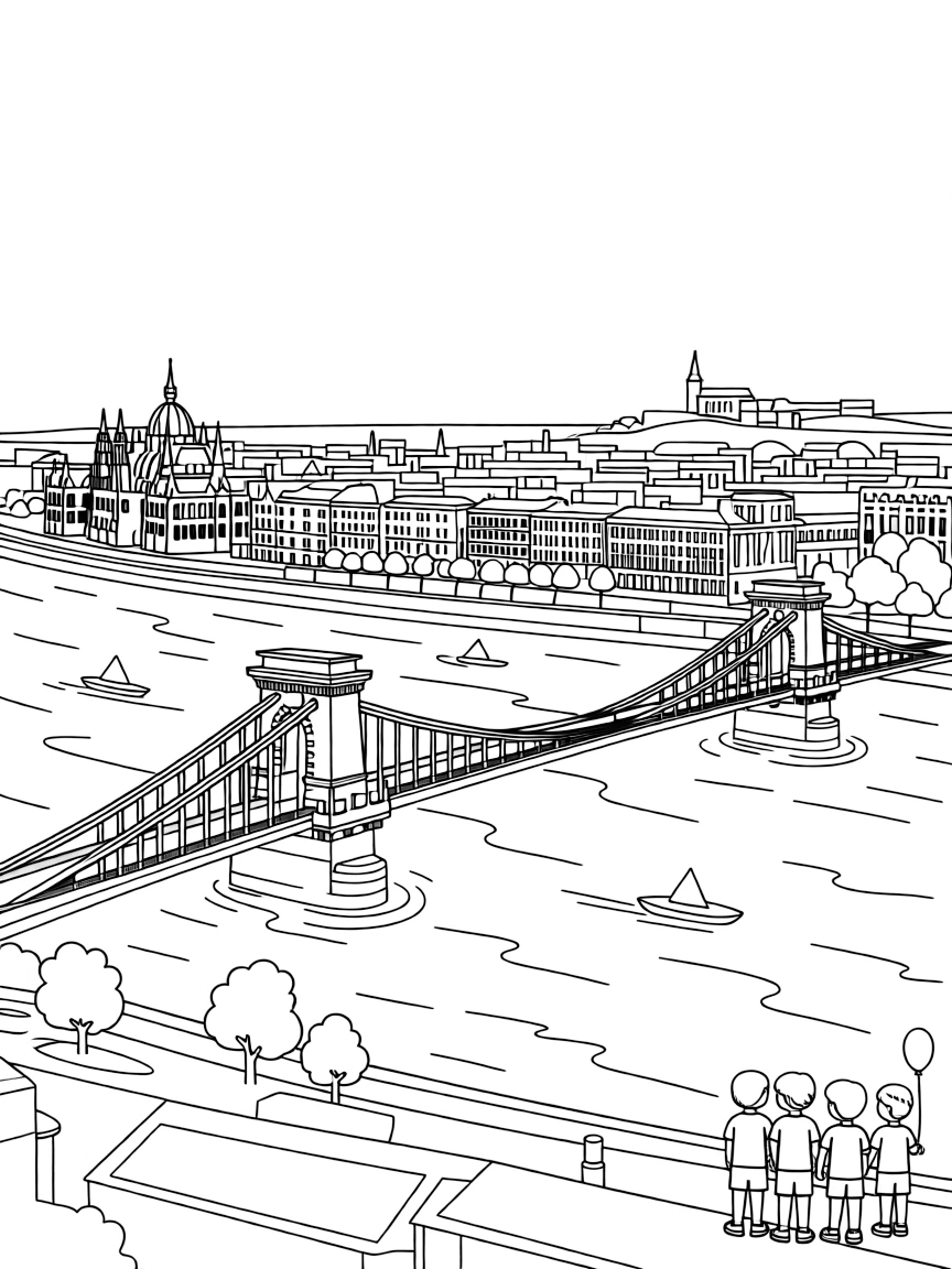 (Hungary) A panoramic view of Budapest with the Danube, bridges, and skyline