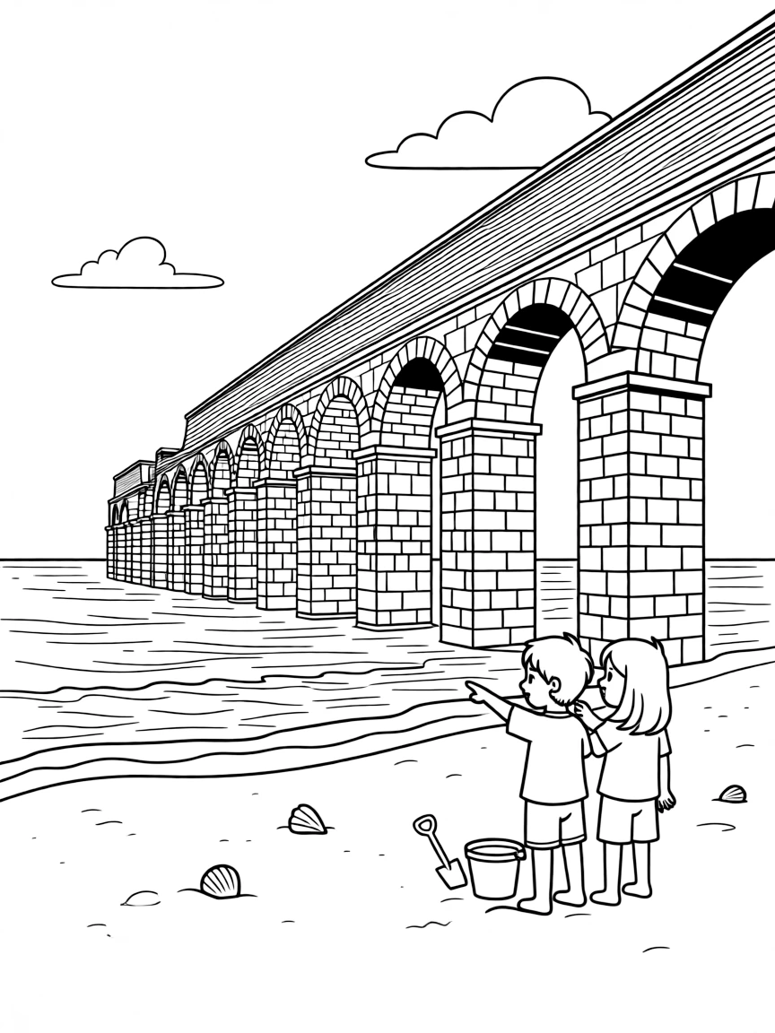 (Israel) The ancient Roman aqueduct ruins on the beach at Caesarea by the sea