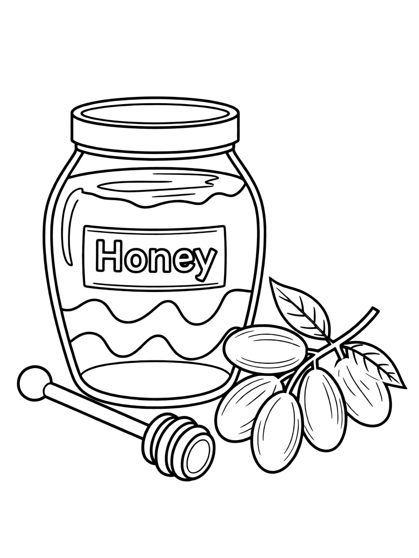 (Israel) A jar of golden honey and ripe dates for the Rosh Hashanah (Jewish New Year) tradition