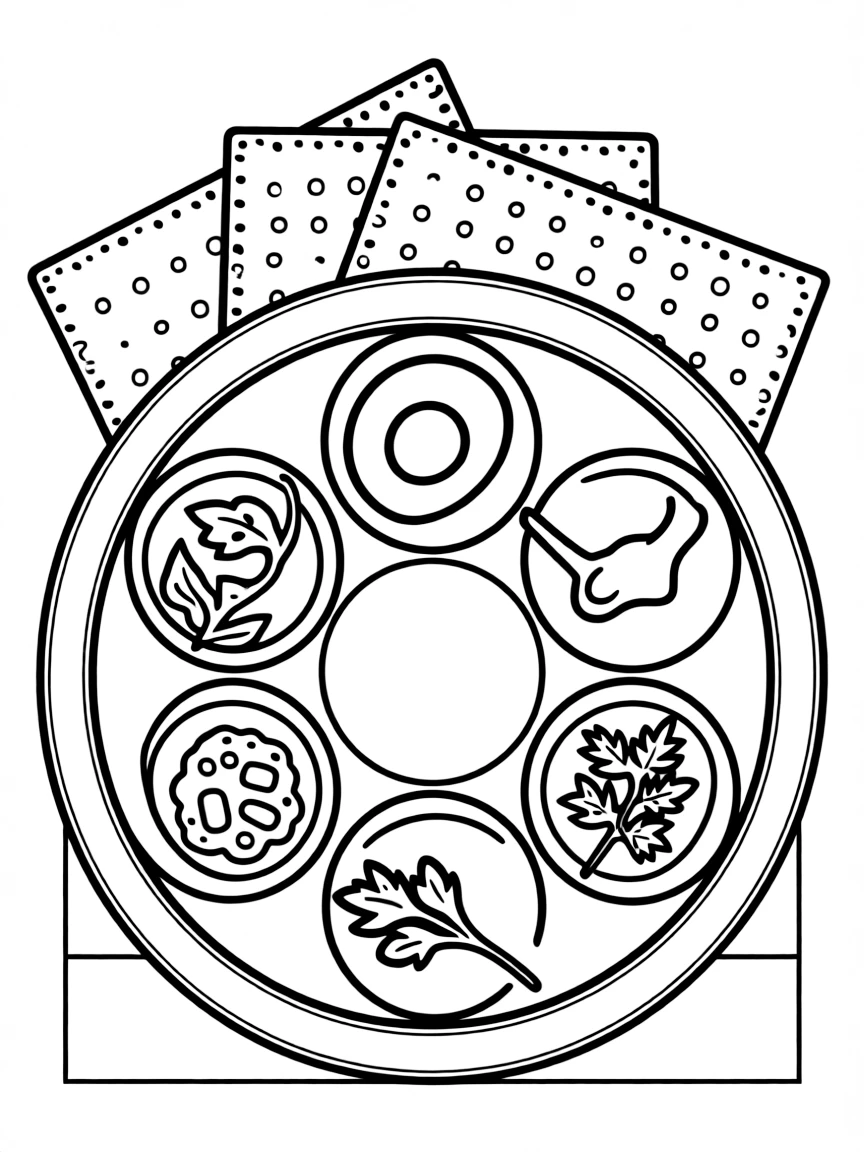 (Israel) A Seder plate with symbolic foods and matzah for the Passover celebration