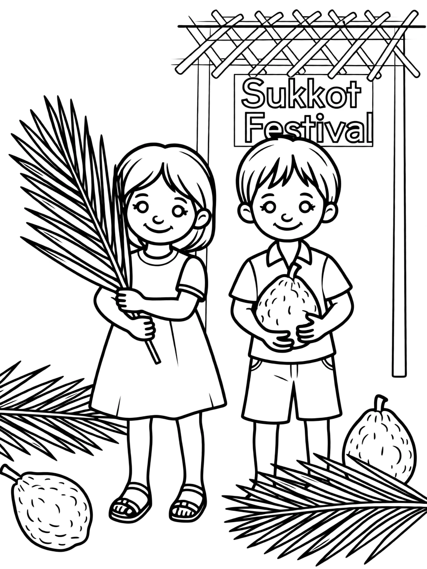 (Israel) People carrying palm branches and citrus (etrog) for the Sukkot festival celebration