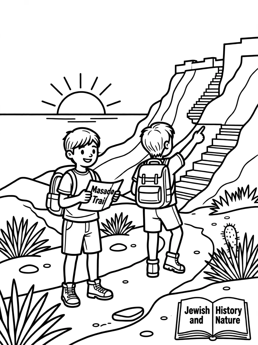 (Israel) Two friends hiking up Masada at sunrise (learning about Jewish history and nature)