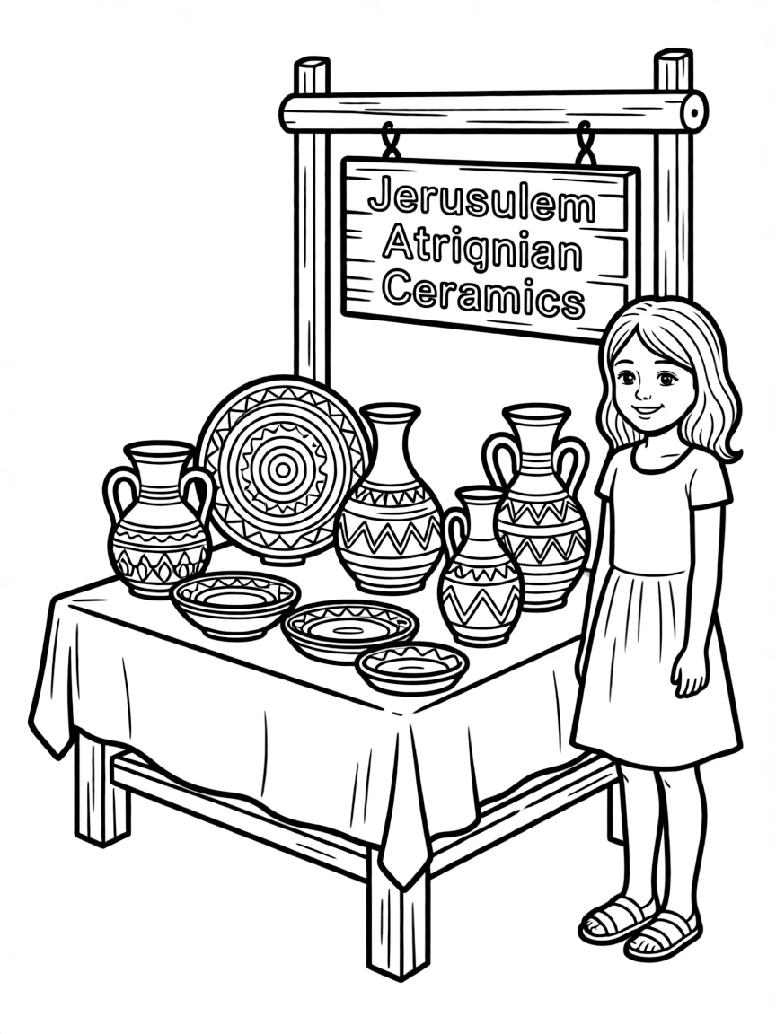 (Israel) A pottery stall with Armenian-style painted ceramics from Jerusalem