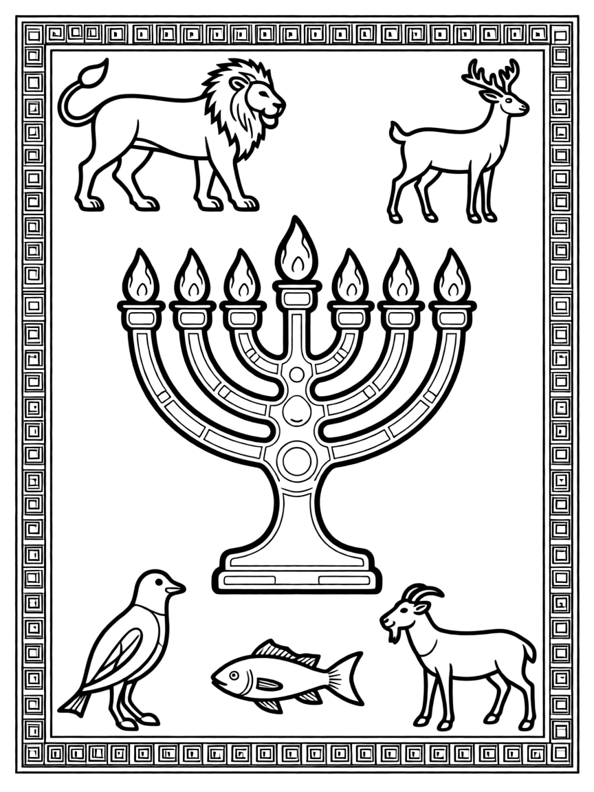 (Israel) A mosaic depicting a Menorah and animals (like an ancient synagogue floor mosaic)