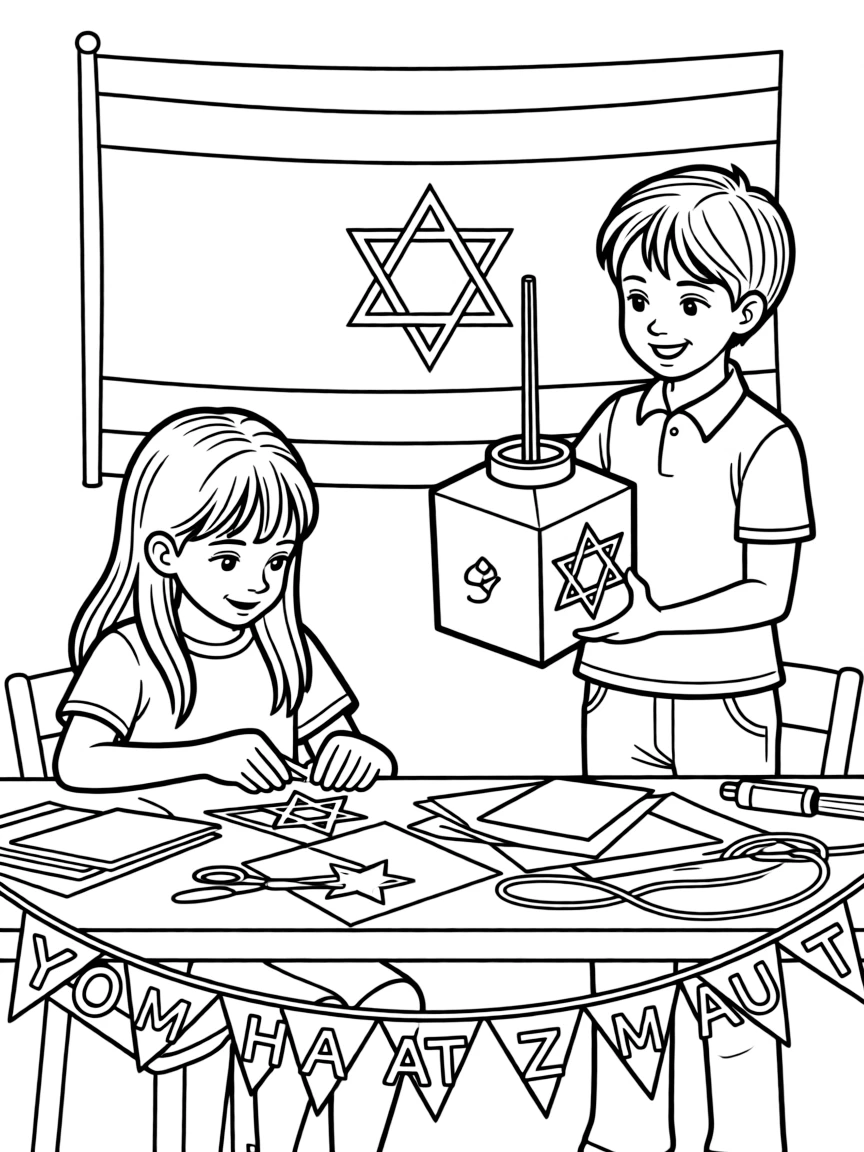 (Israel) Children making paper lanterns and decorations for Yom Ha’atzmaut (Independence Day)