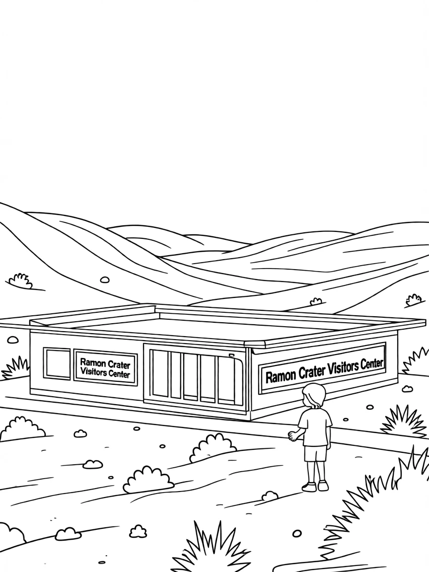 (Israel) A view of the modern Ramon Crater visitors center in the Negev with the crater landscape