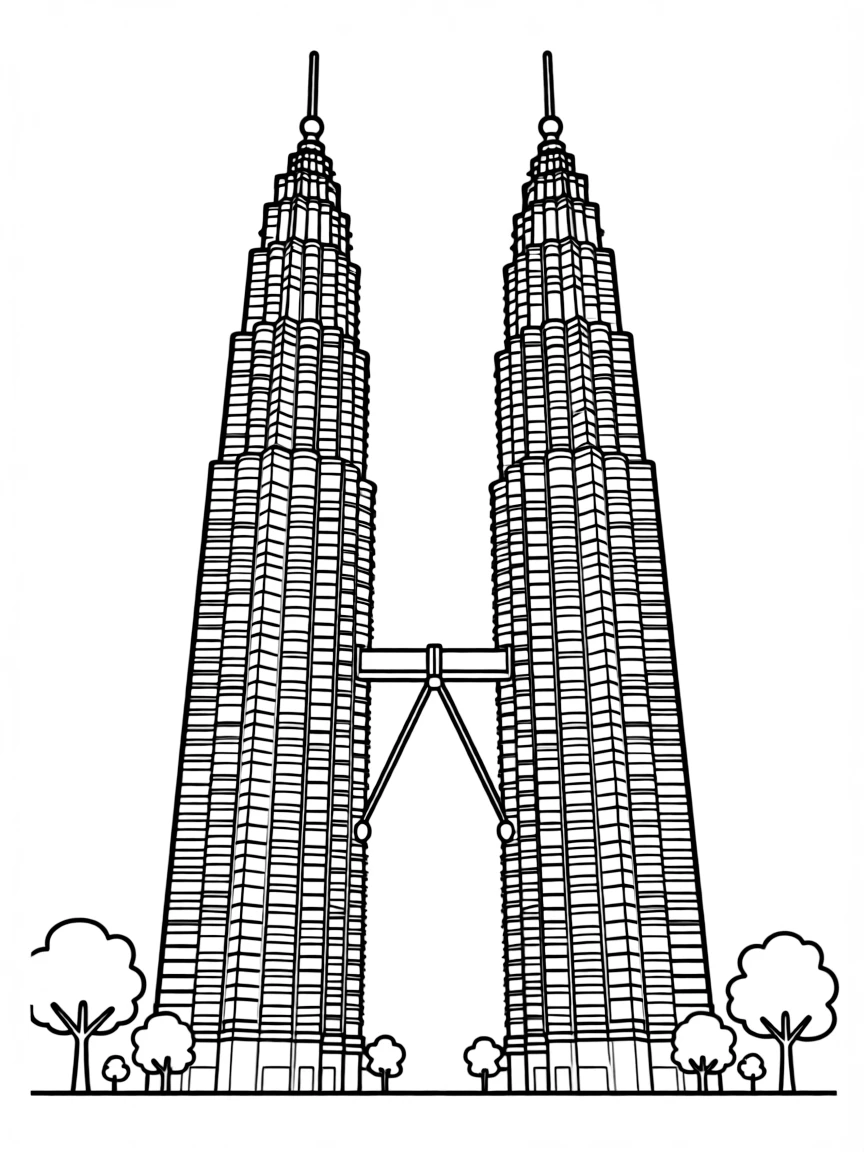 (Malaysia) The Petronas Twin Towers in Kuala Lumpur reaching into the sky with a bridge between them