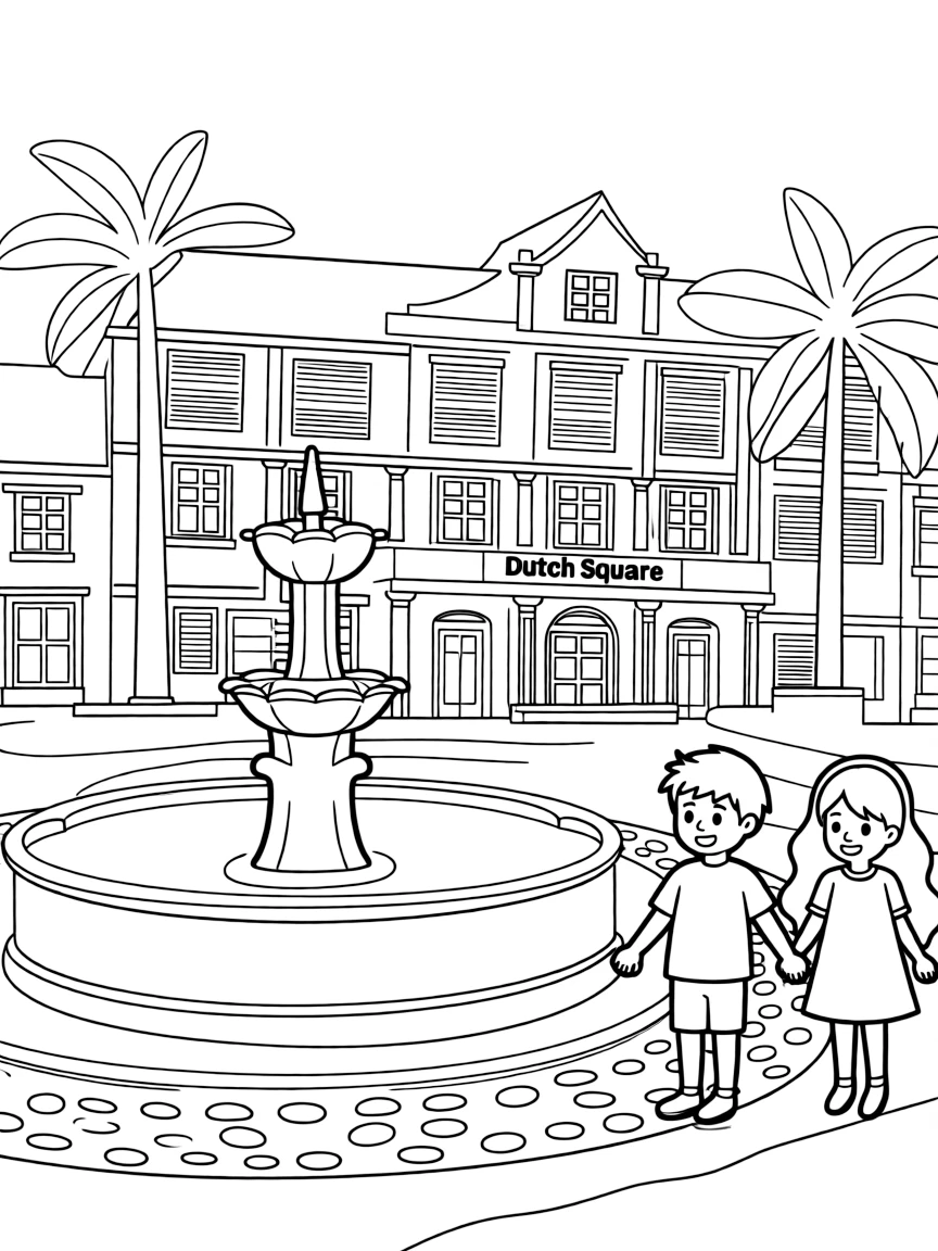 (Malaysia) The historic red buildings and fountain of Dutch Square in Malacca (Melaka)
