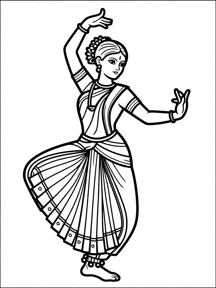 (Malaysia) An Indian dancer in a colorful sari performing a Bharatanatyam dance pose