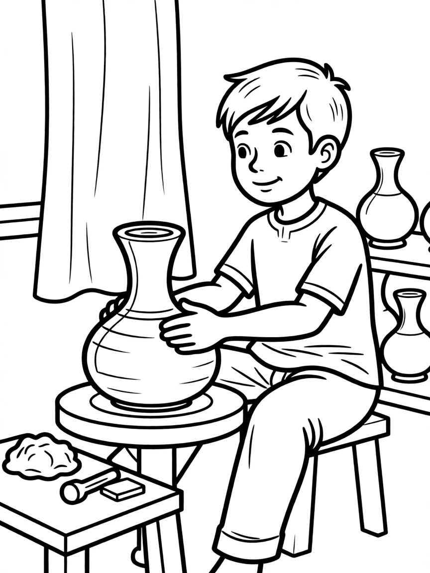 (Malaysia) A potter shaping clay to make a Labu Sayong (traditional gourd-shaped water pitcher)