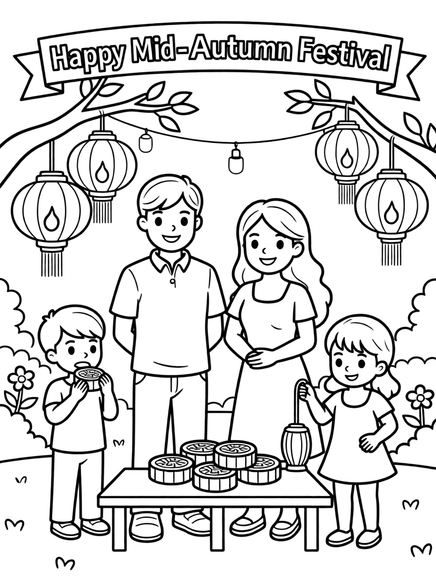 (Malaysia) Chinese families lighting red lanterns and eating mooncakes for Mid-Autumn Festival