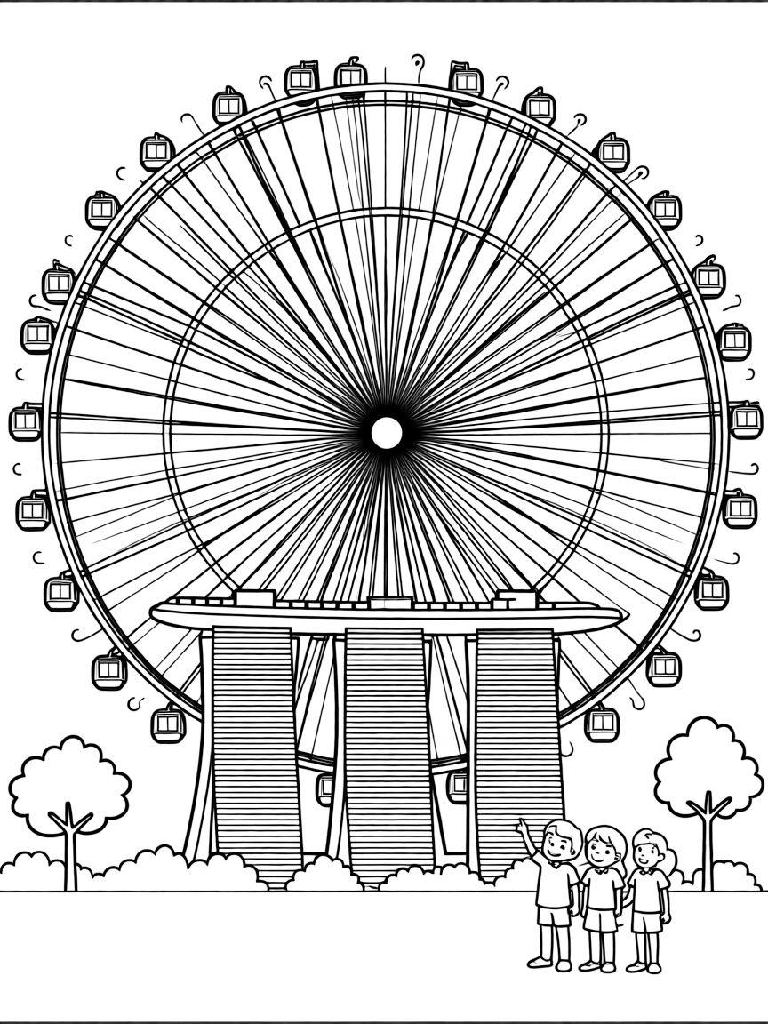 (Singapore) The Singapore Flyer (giant Ferris wheel) overlooking the city and Marina Bay