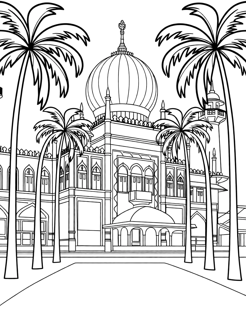 (Singapore) The Sultan Mosque in Kampong Glam with its large golden dome and palm trees