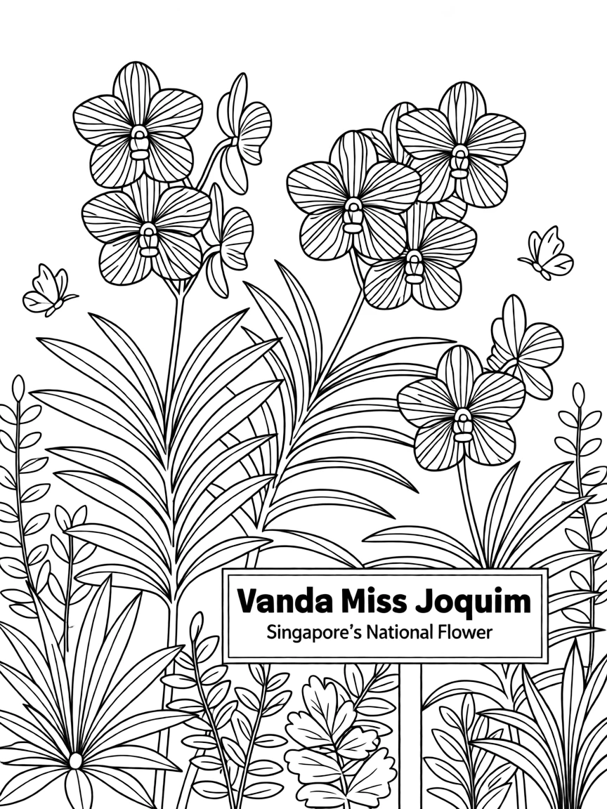 (Singapore) A colorful orchid garden with Singapore’s national flower, the Vanda Miss Joaquim orchid
