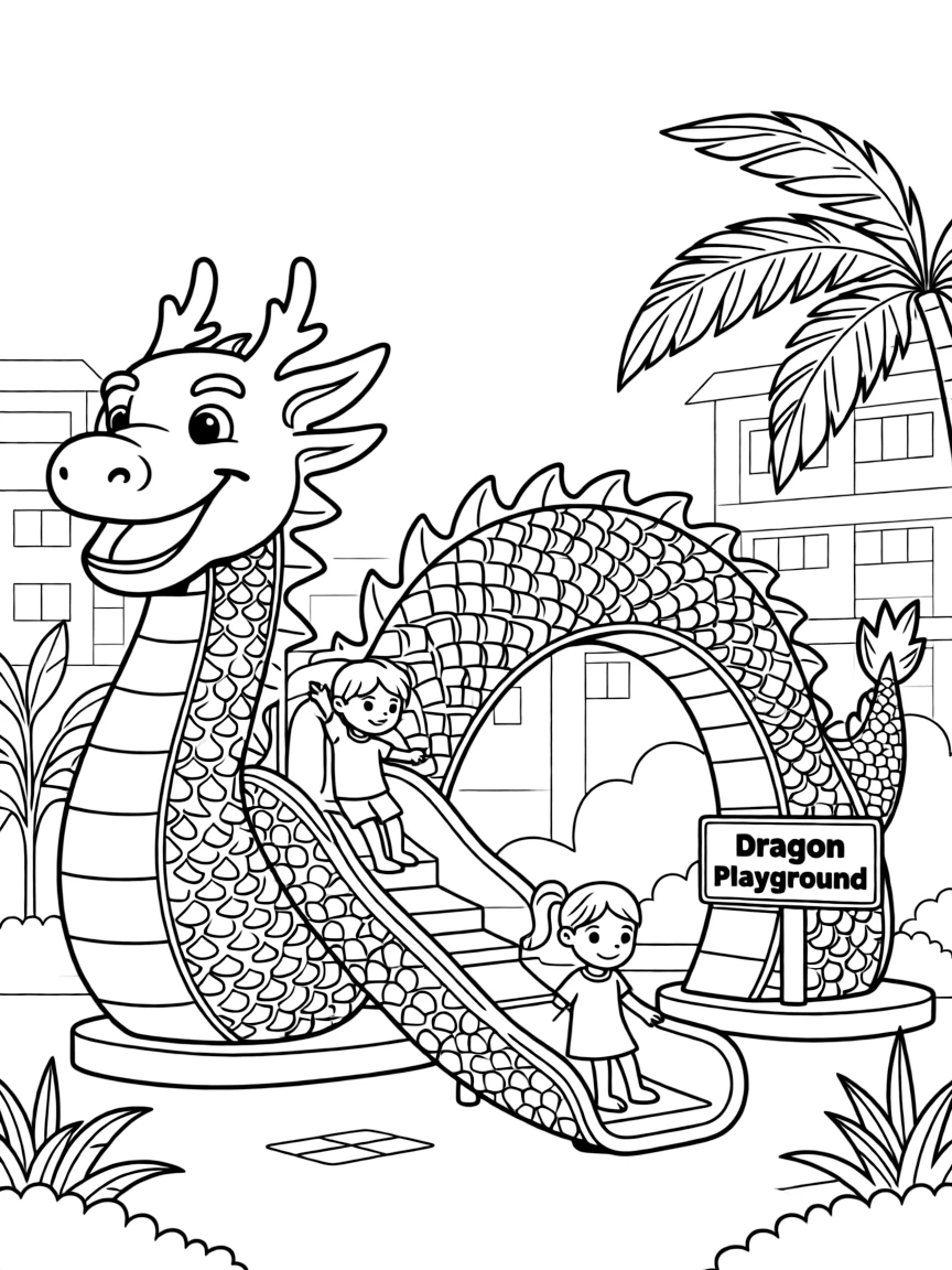 (Singapore) A dragon playground in a housing estate – a vintage mosaic dragon slide for kids