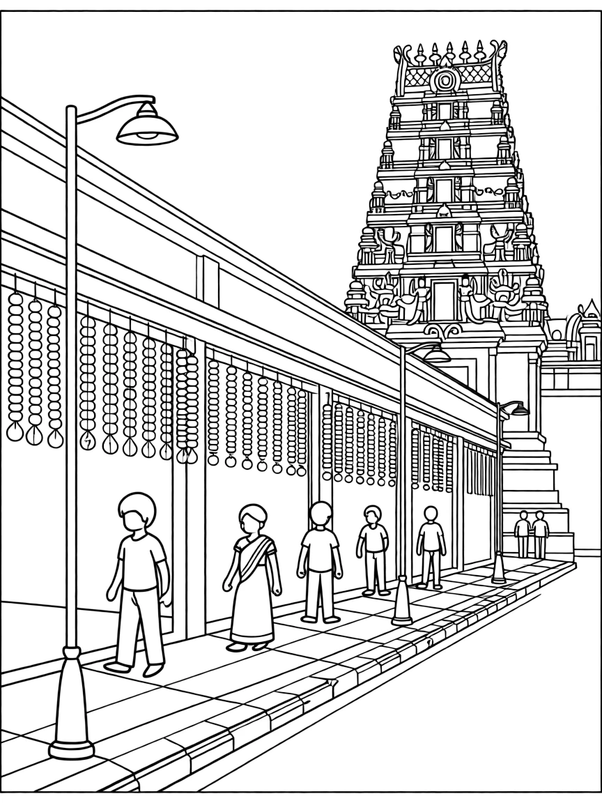(Singapore) A street scene from Little India with garland shops and the Sri Veeramakaliamman Temple