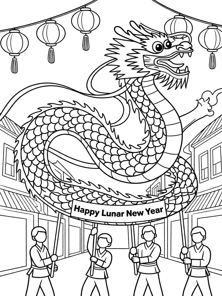 (Singapore) A long Chinese dragon dance winding through the street during Lunar New Year celebrations
