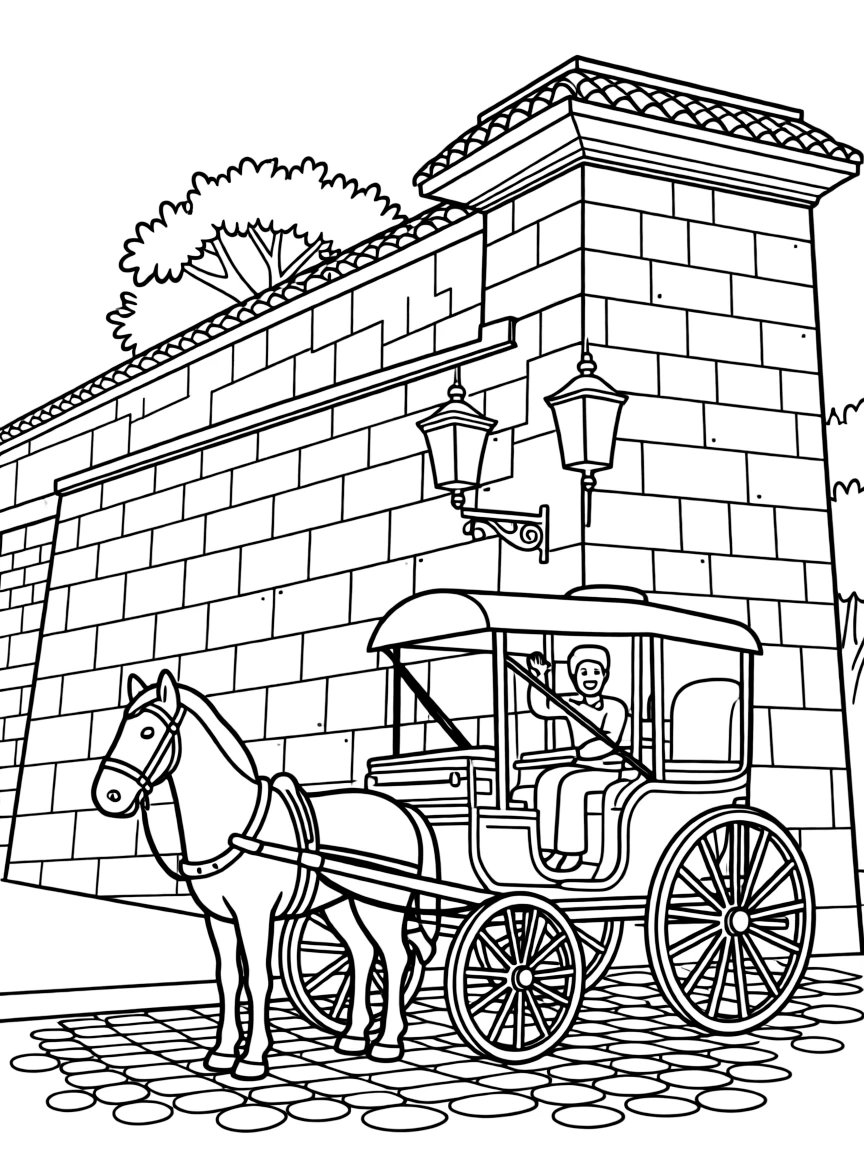(Philippines) Historic Intramuros in Manila with Spanish colonial walls and a horse-drawn kalesa carriage