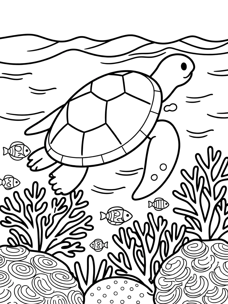 (Philippines) A green sea turtle swimming over a coral reef in the Philippines’ tropical waters