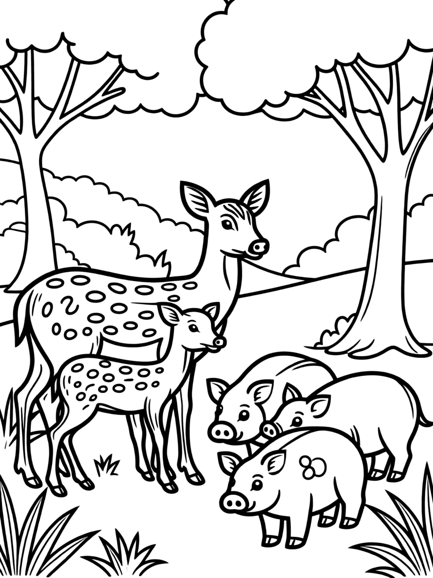 (Philippines) A family of Philippine spotted deer or warty pigs in a forest (native wildlife)