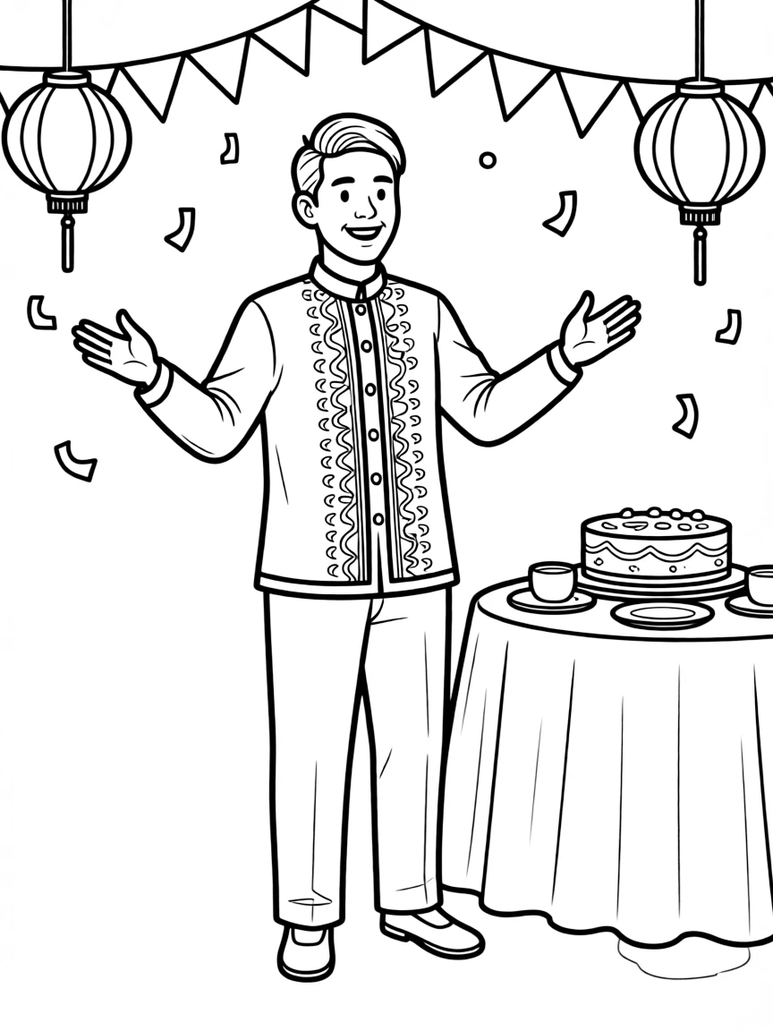 (Philippines) A man wearing the Barong Tagalog (traditional embroidered shirt) at a celebration