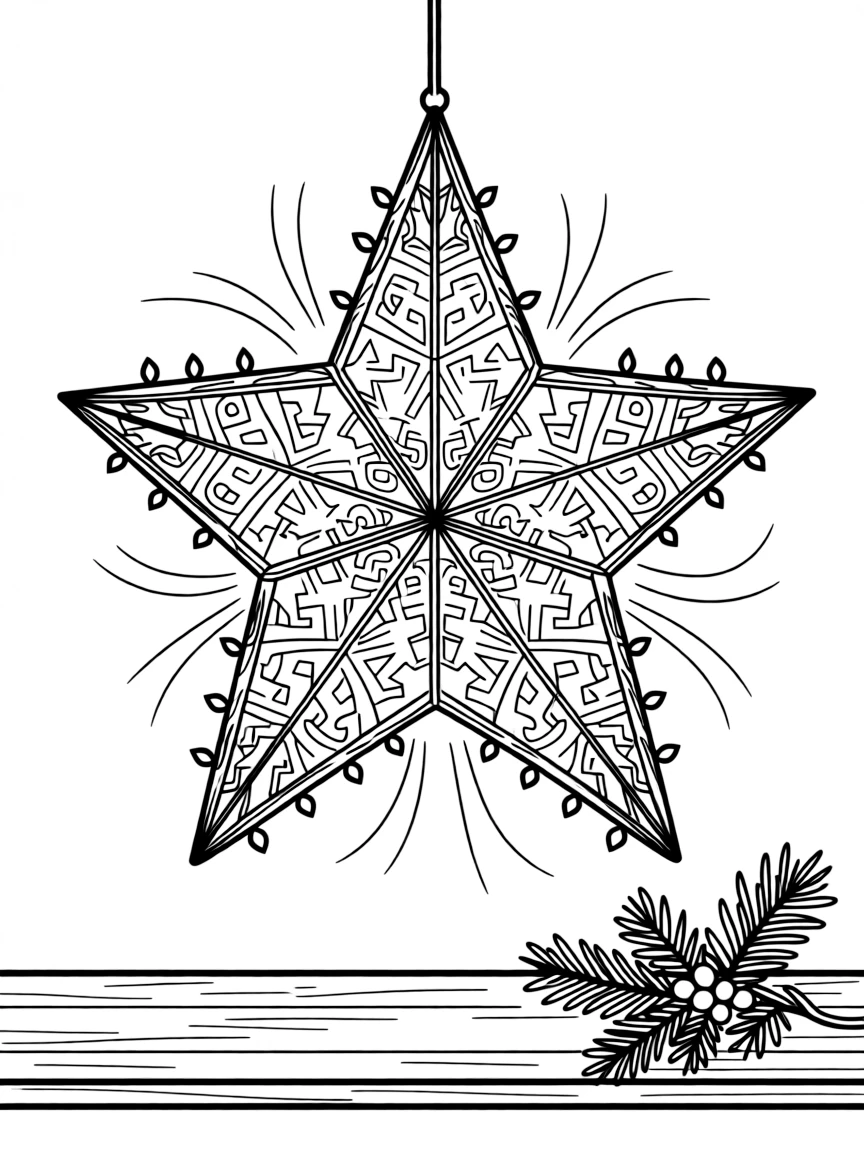 (Philippines) A colorful parol (star-shaped Christmas lantern) hanging and glowing during the holidays