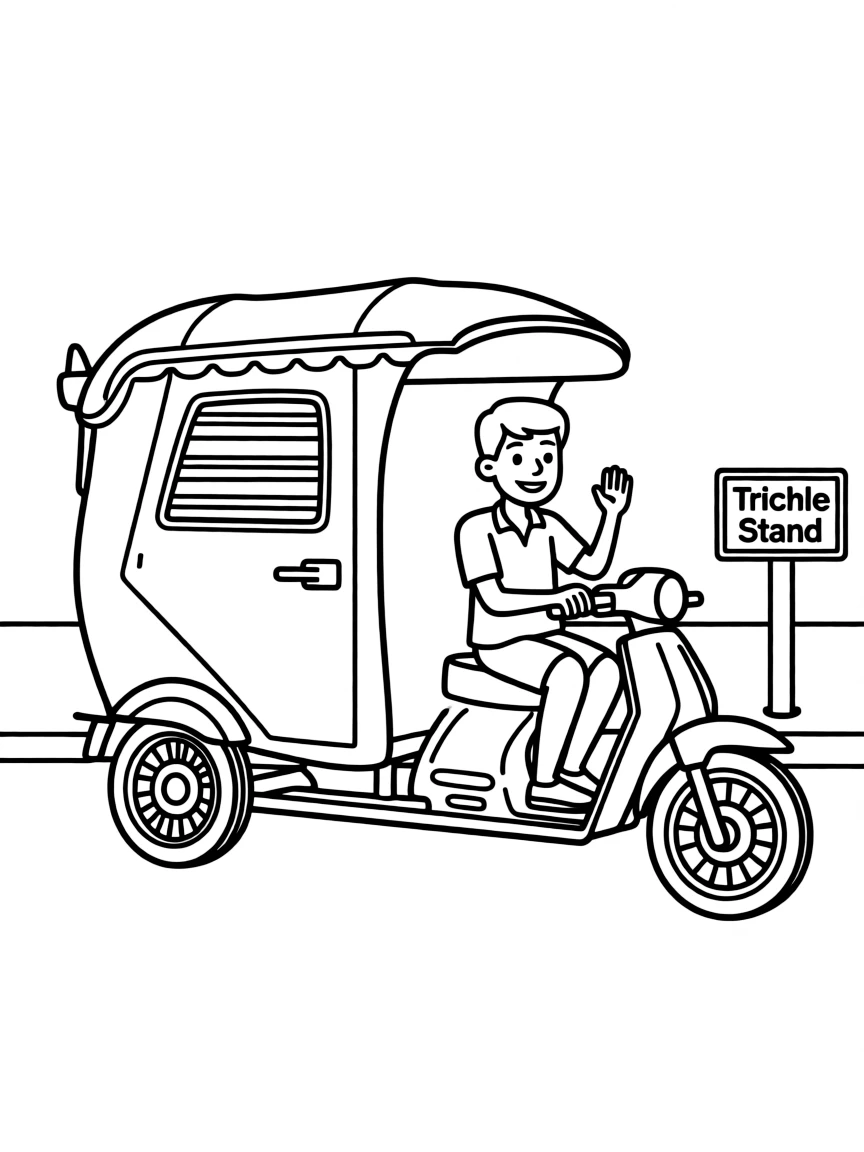 (Philippines) A tricycle (motorbike with sidecar) taxi waiting by a roadside with a smiling driver
