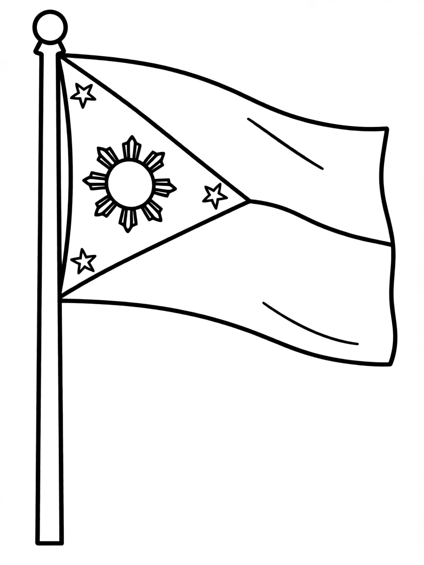 (Philippines) The Philippine flag (blue, red, white with sun and stars) waving on a flagpole