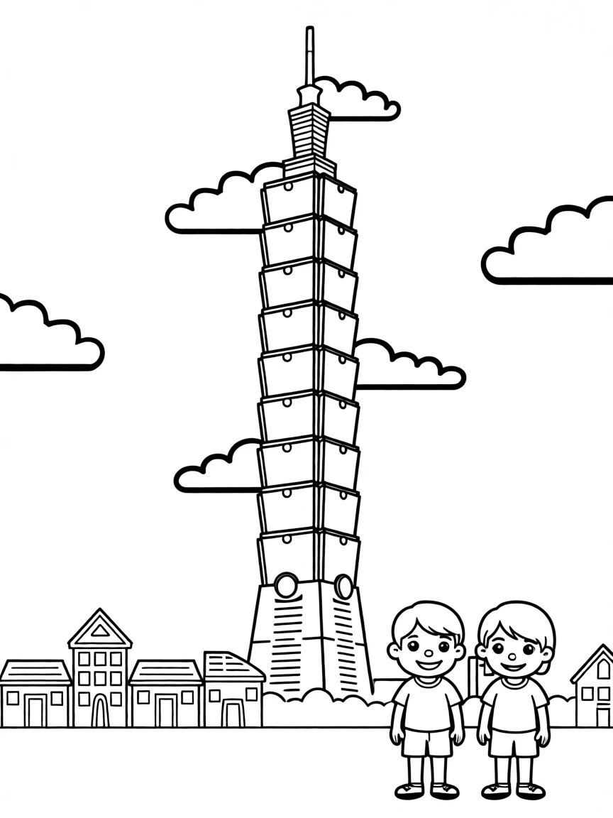 (Taiwan) The Taipei 101 skyscraper towering above the city, with clouds around its peak