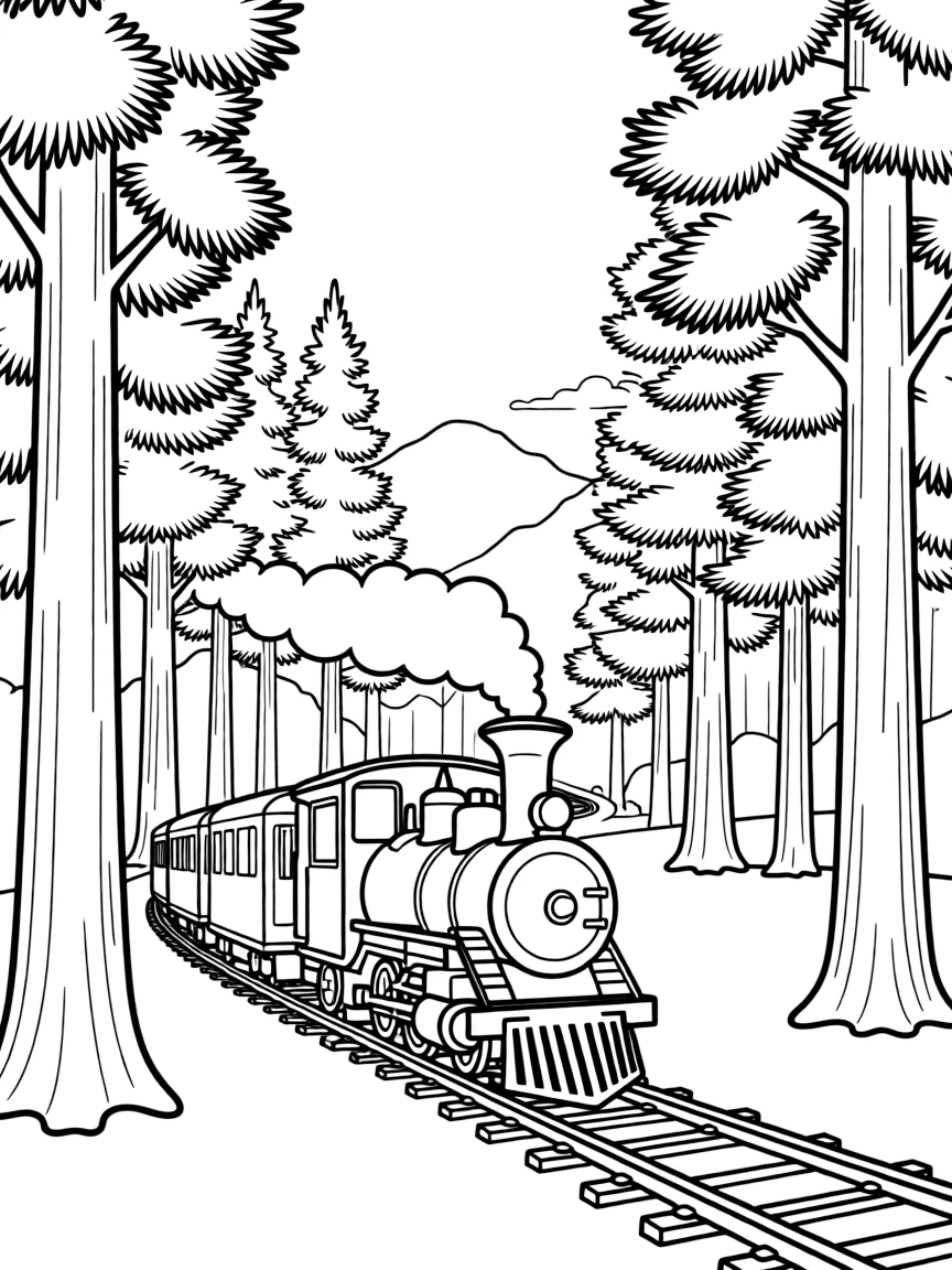 (Taiwan) The Alishan Forest Railway train chugging through giant cedar trees in the mountains
