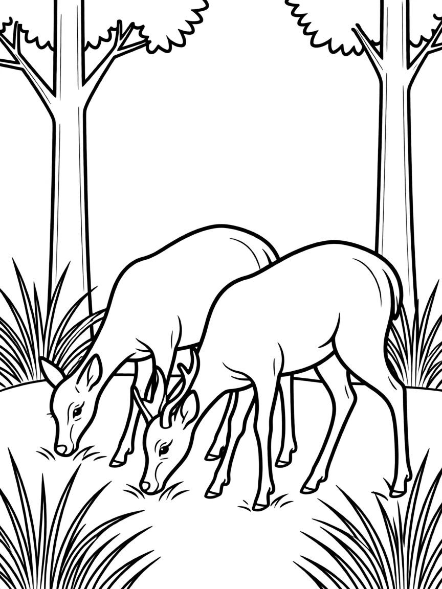 (Taiwan) A pair of sika deer grazing in the woods, like those found in Taiwan’s parks
