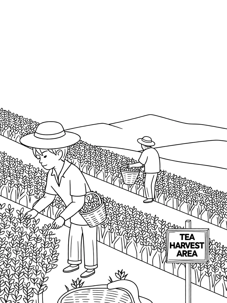 (Taiwan) Tea farmers harvesting leaves in a green tea plantation on a hillside (like in Maokong or Alishan)