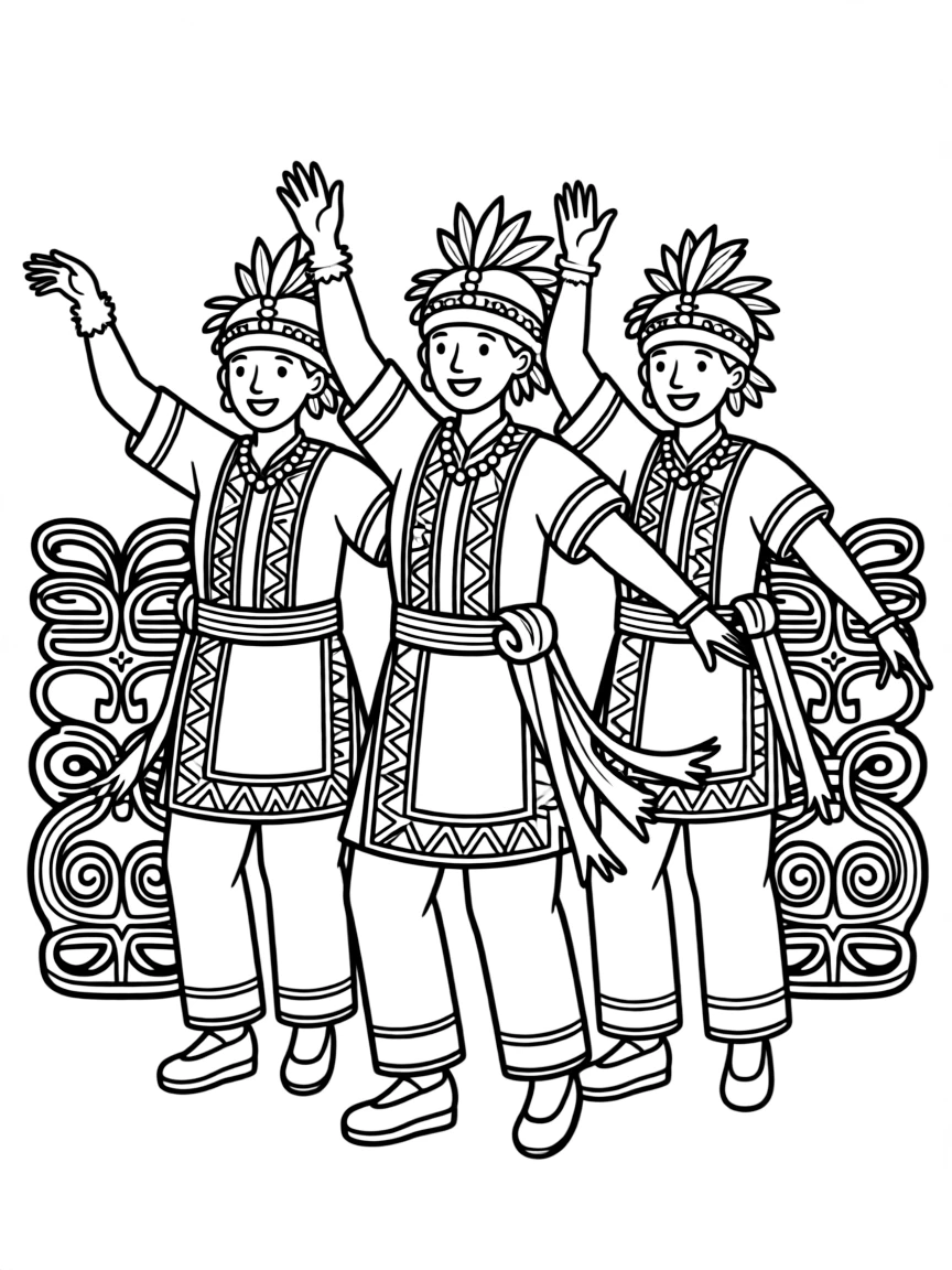(Taiwan) People performing a traditional Aboriginal dance in bright indigenous Taiwanese costumes