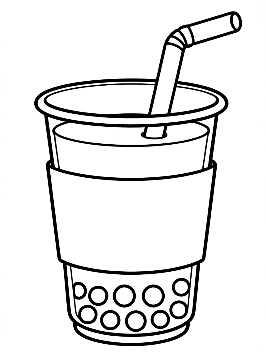 (Taiwan) A cup of Taiwan bubble tea (boba milk tea) with tapioca pearls at the bottom and a wide straw